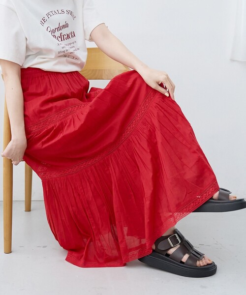 coen(コーエン)の「【WEB先行販売 / MARKET(マーケット)】 レースティアードスカート(スカート・レディース・ベージュ/ブラック/レッド・FREE)」の1枚目の写真