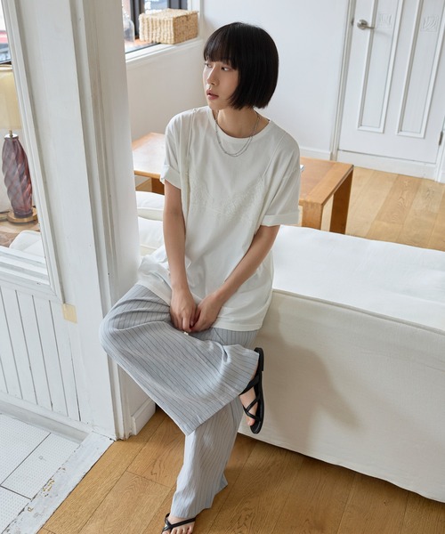 UNE MANSION(ユヌマンション)の「ストライプ柄フロントタックワイドストレートリラックスパンツ(その他パンツ・レディース・グレー/クリーム/オートミール・FREE)」の21枚目の写真