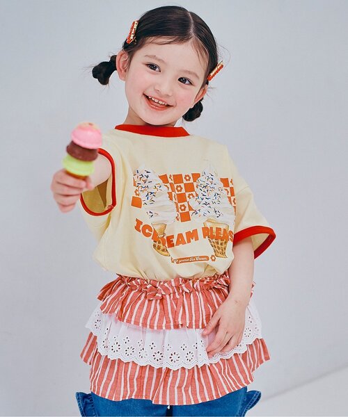 p.premier(ピードットプルミエ)の「【26夏新作】いろんなアイスちょーだいグラフィックリンガー半袖Tシャツ(Tシャツ/カットソー・キッズ・グレー/ライトイエロー/ベビーピンク/アイボリー/ミント/ブラウン/キャメル/レッド・80/90/100/110/120/130/140)」の8枚目の写真