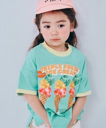 p.premier（ピードットプルミエ）の「【26夏新作】いろんなアイスちょーだいグラフィックリンガー半袖Tシャツ（Tシャツ/カットソー）」
