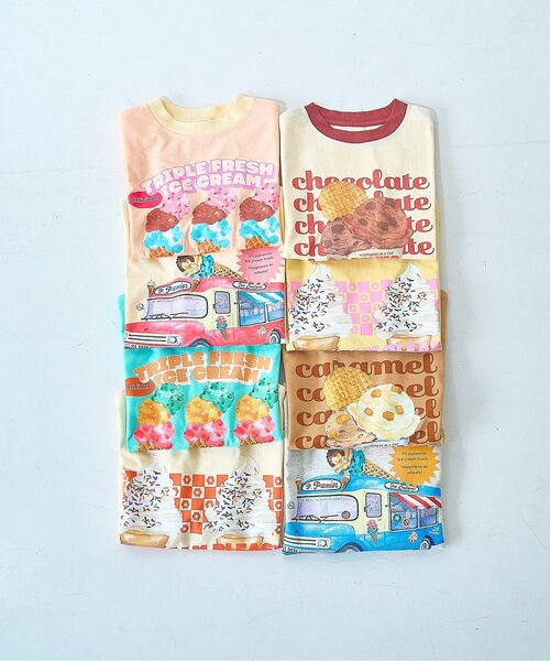 26夏新作】いろんなアイスちょーだいグラフィックリンガー半袖Tシャツ