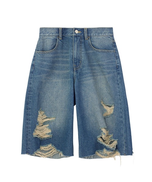 X-girl（エックスガール）の「EMBLEM POCKET DISTRESSED DENIM SHORTS（デニムパンツ・レディース・ブラック/ライトインディゴブルー・S/M）」の13枚目の写真
