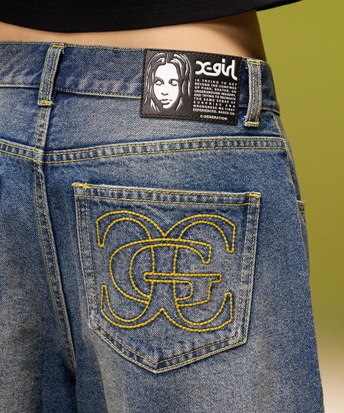 X-girl（エックスガール）の「EMBLEM POCKET DISTRESSED DENIM SHORTS（デニムパンツ・レディース・ブラック/ライトインディゴブルー・S/M）」の5枚目の写真