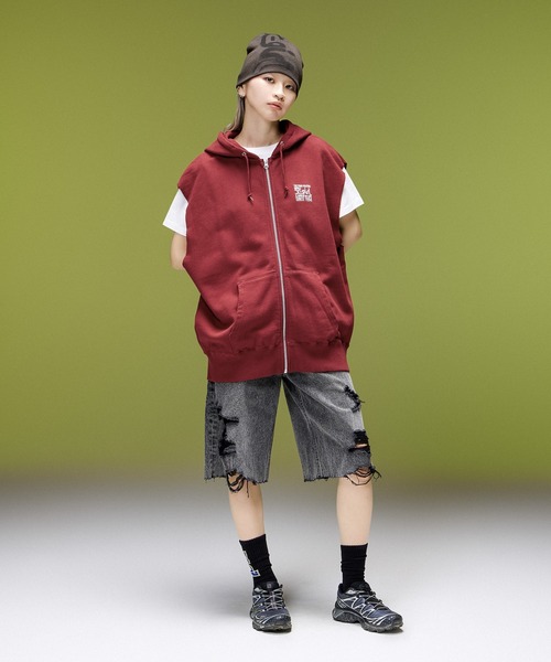 X-girl（エックスガール）の「EMBLEM POCKET DISTRESSED DENIM SHORTS（デニムパンツ・レディース・ブラック/ライトインディゴブルー・S/M）」の12枚目の写真
