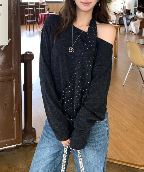 MEMECLE(メメクル)の「【 MEMECLE / メメクル 】ワンショル ドットレイヤード トップス(Tシャツ/カットソー・レディース・ブラウン/ダークグレー・MEDIUM/SMALL)」の8枚目の写真