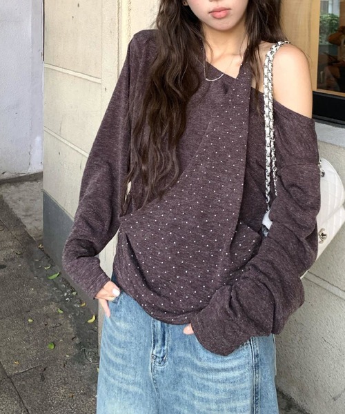 MEMECLE(メメクル)の「【 MEMECLE / メメクル 】ワンショル ドットレイヤード トップス(Tシャツ/カットソー・レディース・ブラウン/ダークグレー・MEDIUM/SMALL)」の9枚目の写真