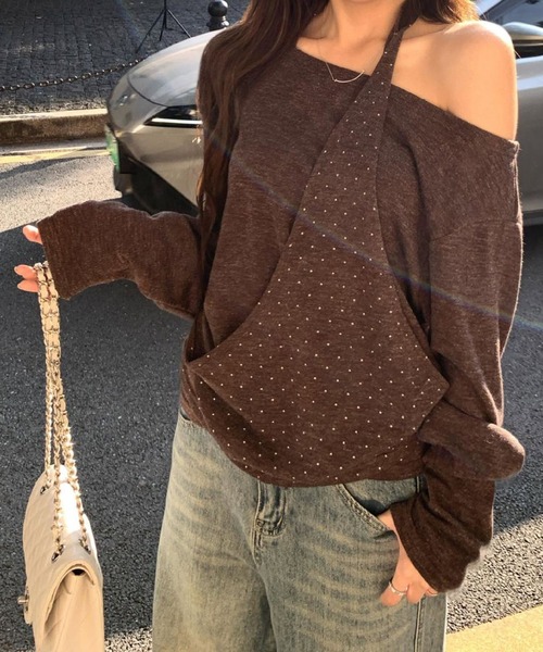 MEMECLE(メメクル)の「【 MEMECLE / メメクル 】ワンショル ドットレイヤード トップス(Tシャツ/カットソー・レディース・ブラウン/ダークグレー・MEDIUM/SMALL)」の11枚目の写真