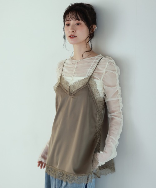 shetila（シェティラ）の「【長さ調節可能】大人上品なマットサテンレースキャミソール（キャミソール・レディース・アイボリー/チャコール/ブラック/オリーブ・M）」の4枚目の写真