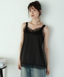 【長さ調節可能】大人上品なマットサテンレースキャミソール