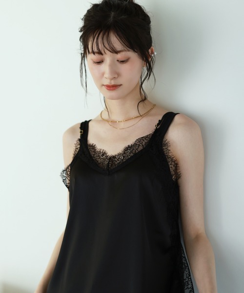shetila（シェティラ）の「【長さ調節可能】大人上品なマットサテンレースキャミソール（キャミソール・レディース・アイボリー/チャコール/ブラック/オリーブ・M）」の7枚目の写真