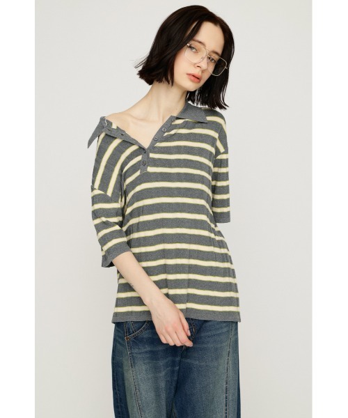 SLY(スライ)の「HG KNIT COLLAR TOPS ハイゲージニットカラートップス 春服 夏服 サマーニット(ニット/セーター・レディース・ブラック/ネイビー系/グレー系その他2・FREE)」の2枚目の写真
