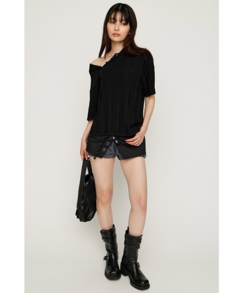 SLY(スライ)の「HG KNIT COLLAR TOPS ハイゲージニットカラートップス 春服 夏服 サマーニット(ニット/セーター・レディース・ブラック/ネイビー系/グレー系その他2・FREE)」の4枚目の写真
