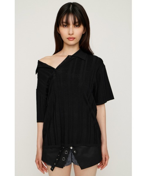 SLY(スライ)の「HG KNIT COLLAR TOPS ハイゲージニットカラートップス 春服 夏服 サマーニット(ニット/セーター・レディース・ブラック/ネイビー系/グレー系その他2・FREE)」の5枚目の写真