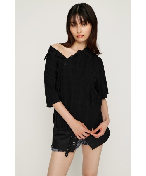SLY(スライ)の「HG KNIT COLLAR TOPS ハイゲージニットカラートップス 春服 夏服 サマーニット(ニット/セーター・レディース・ブラック/ネイビー系/グレー系その他2・FREE)」の6枚目の写真