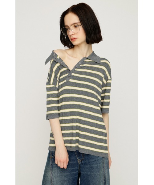 SLY(スライ)の「HG KNIT COLLAR TOPS ハイゲージニットカラートップス 春服 夏服 サマーニット(ニット/セーター・レディース・ブラック/ネイビー系/グレー系その他2・FREE)」の9枚目の写真