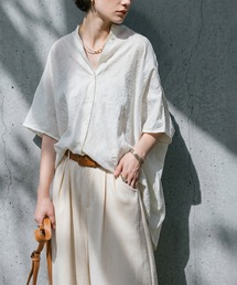 antiqua（アンティカ）の「刺繍 綿 フレンチスリーブ シャツ（シャツ/ブラウス）」