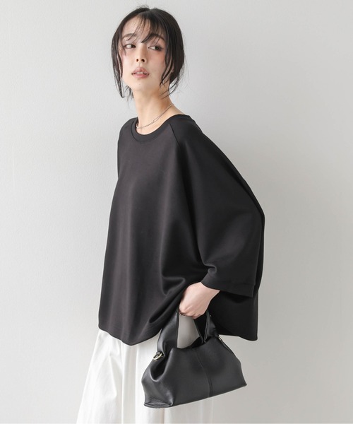 SUGAR BISKET(シュガービスケット)の「《裾ドロスト付》7分袖プルオーバー/アレンジ自在/体型カバー/伸縮生地/防シワ(Tシャツ/カットソー・レディース・グレー/ピンク/ホワイト/ブラック・フリー)」の11枚目の写真