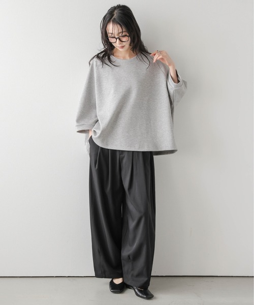 SUGAR BISKET(シュガービスケット)の「《裾ドロスト付》7分袖プルオーバー/アレンジ自在/体型カバー/伸縮生地/防シワ(Tシャツ/カットソー・レディース・グレー/ピンク/ホワイト/ブラック・フリー)」の14枚目の写真
