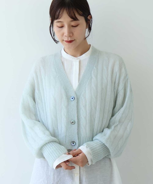 yuni(ユニ )の「Sheer Mohair Wool Nylon short cardigan(カーディガン/ボレロ・レディース・チャコールグレー/サックスブルー/ピンク・FREE)」の3枚目の写真