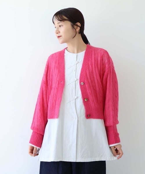 yuni(ユニ )の「Sheer Mohair Wool Nylon short cardigan(カーディガン/ボレロ・レディース・チャコールグレー/サックスブルー/ピンク・FREE)」の1枚目の写真