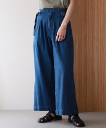 デニムハイウエスト裾ベンツワイドパンツ