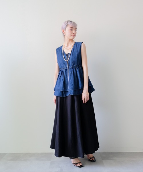 DOLLUPOOPS(ドールアップウップス)の「Frill Denim Zip Vest(フリルデニムジップベスト)(ベスト・レディース・ネイビー/ブラック・FREE)」の5枚目の写真
