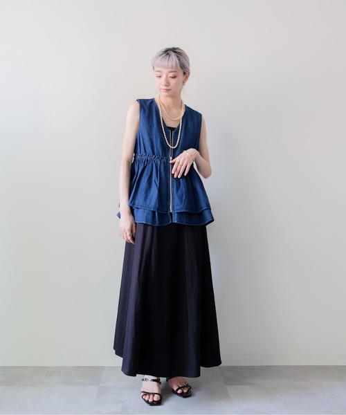 DOLLUPOOPS(ドールアップウップス)の「Frill Denim Zip Vest(フリルデニムジップベスト)(ベスト・レディース・ネイビー/ブラック・FREE)」の6枚目の写真