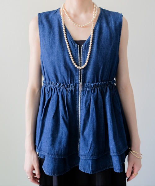 DOLLUPOOPS(ドールアップウップス)の「Frill Denim Zip Vest(フリルデニムジップベスト)(ベスト・レディース・ネイビー/ブラック・FREE)」の8枚目の写真