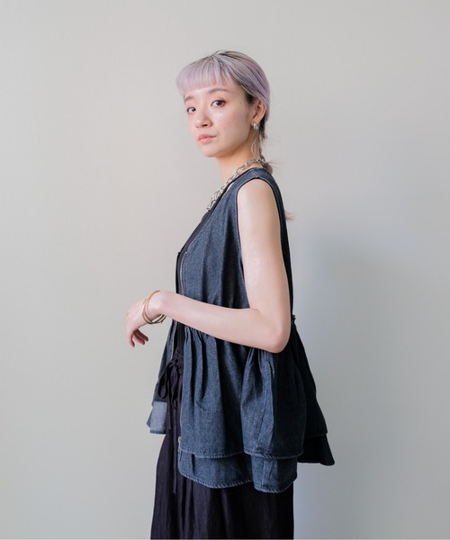 DOLLUPOOPS(ドールアップウップス)の「Frill Denim Zip Vest(フリルデニムジップベスト)(ベスト・レディース・ネイビー/ブラック・FREE)」の18枚目の写真