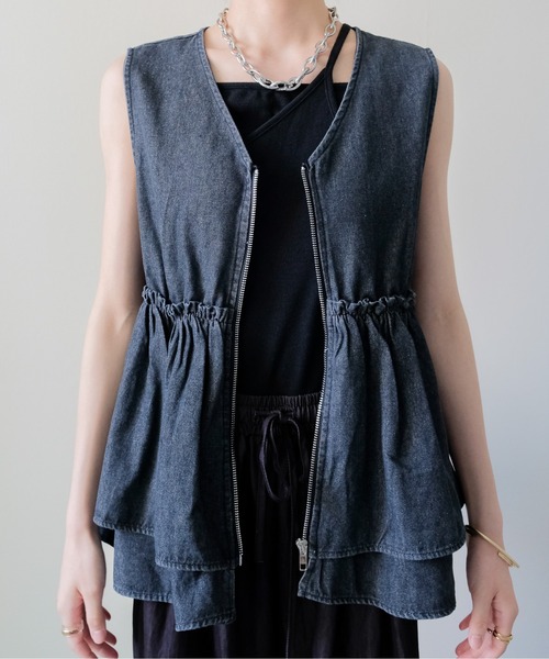 DOLLUPOOPS(ドールアップウップス)の「Frill Denim Zip Vest(フリルデニムジップベスト)(ベスト・レディース・ネイビー/ブラック・FREE)」の22枚目の写真