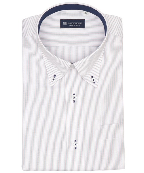 TOKYO SHIRTS(トウキョウシャツ)の「【吸水速乾】 形態安定ノンアイロン ボタンダウン 半袖ビジネスワイシャツ(ビジネスシャツ・メンズ・レッド系・首回り43cm/首回り42cm/首回り39cm/首回り41cm/首回り37cm)」の1枚目の写真