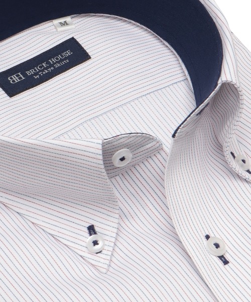 TOKYO SHIRTS(トウキョウシャツ)の「【吸水速乾】 形態安定ノンアイロン ボタンダウン 半袖ビジネスワイシャツ(ビジネスシャツ・メンズ・レッド系・首回り43cm/首回り42cm/首回り39cm/首回り41cm/首回り37cm)」の2枚目の写真