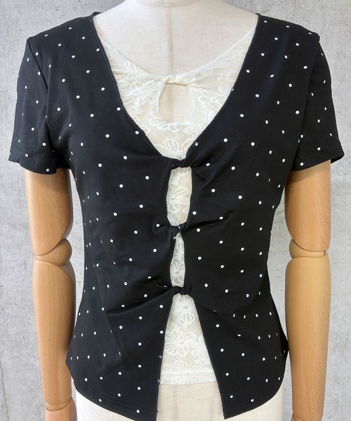 GLAMOROUS JANE(グラマラスジェーン)の「レース切替ドット柄半袖トップス(Tシャツ/カットソー・レディース・ブラック・FREE)」の7枚目の写真