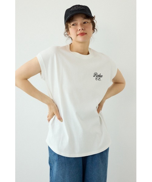 RODEO CROWNS WIDE BOWL(ロデオクラウンズワイドボウル)の「スクリプトロゴノースリーブトップス(Tシャツ/カットソー・レディース・ピンク/イエロー/チャコールグレー/オフホワイト・FREE)」の7枚目の写真