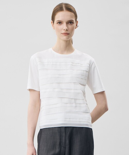 ICB(アイシービー)の「シフォンコンビ ランダムタックカットソー(Tシャツ/カットソー・レディース・ブラック系/アイボリー系・X-LARGE/LARGE)」の1枚目の写真