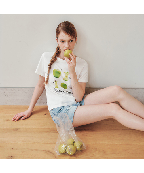 ZEROSTREET(ゼロストリート)の「グリーンアップル 半袖Tシャツ / オフホワイト(Tシャツ/カットソー・レディース・Off White・SMALL/LARGE)」の1枚目の写真