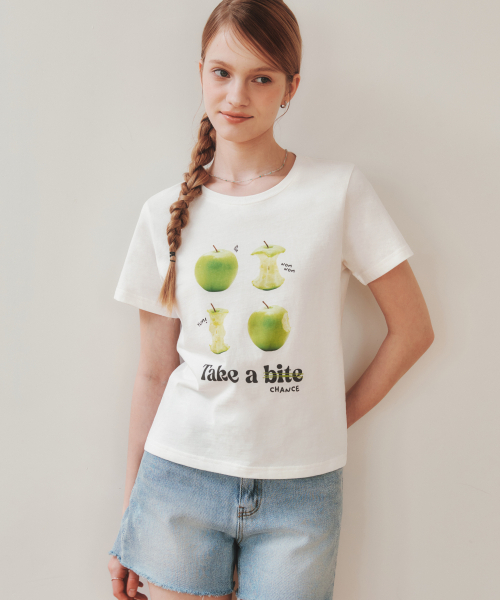 ZEROSTREET(ゼロストリート)の「グリーンアップル 半袖Tシャツ / オフホワイト(Tシャツ/カットソー・レディース・Off White・SMALL/LARGE)」の3枚目の写真