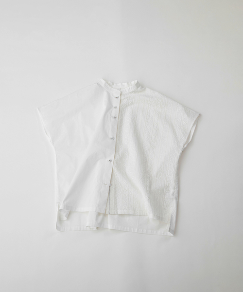 nop de nod(ノップドゥノッド)の「miscスタンドカラーフレンチスリーブシャツ(シャツ/ブラウス・レディース・オフホワイト/キャメル/ダークブルー/スミクロ・M)」の9枚目の写真
