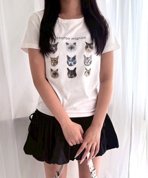 猫顔コラージュショート丈半袖Tシャツ
