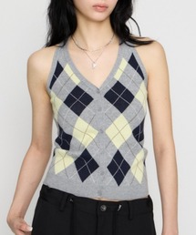ARGYLE HALTER NECK トップス
