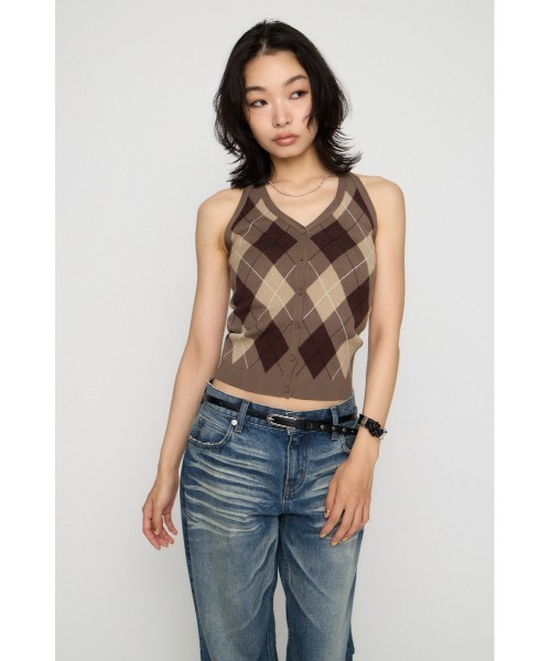 LAGUA GEM（ラグアジェム）の「ARGYLE HALTER NECK トップス（ニット/セーター・レディース・ブラック/ブラウン/グレー・FREE）」の10枚目の写真