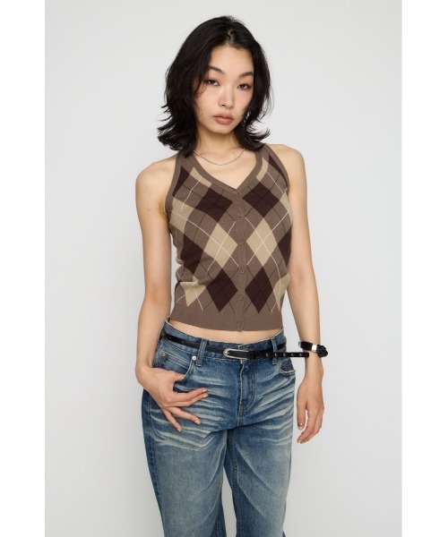 LAGUA GEM（ラグアジェム）の「ARGYLE HALTER NECK トップス（ニット/セーター・レディース・ブラック/ブラウン/グレー・FREE）」の11枚目の写真