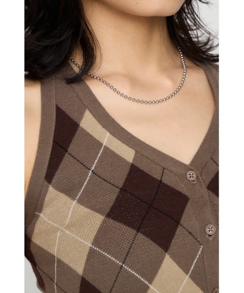LAGUA GEM（ラグアジェム）の「ARGYLE HALTER NECK トップス（ニット/セーター・レディース・ブラック/ブラウン/グレー・FREE）」の13枚目の写真