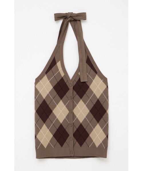LAGUA GEM（ラグアジェム）の「ARGYLE HALTER NECK トップス（ニット/セーター・レディース・ブラック/ブラウン/グレー・FREE）」の14枚目の写真