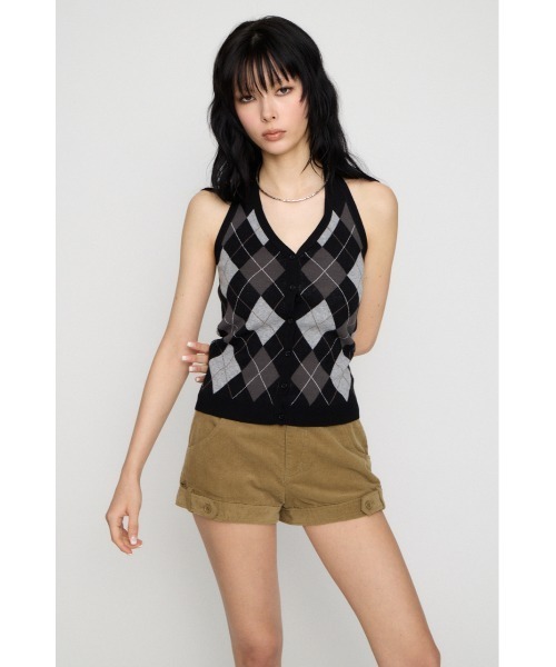 LAGUA GEM（ラグアジェム）の「ARGYLE HALTER NECK トップス（ニット/セーター・レディース・ブラック/ブラウン/グレー・FREE）」の5枚目の写真