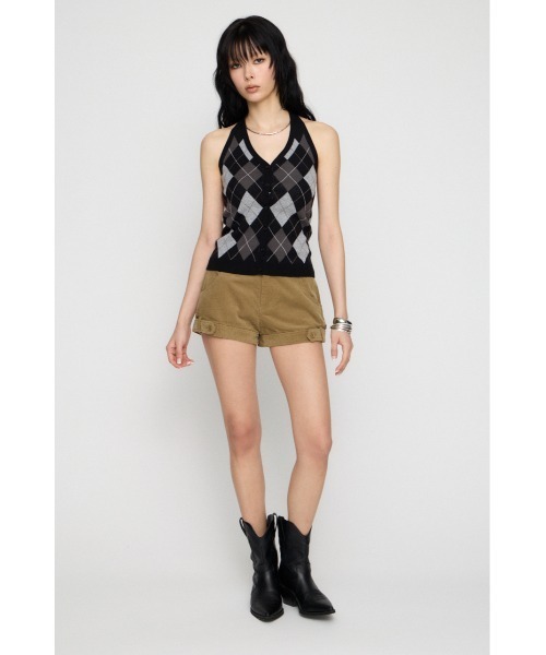 LAGUA GEM（ラグアジェム）の「ARGYLE HALTER NECK トップス（ニット/セーター・レディース・ブラック/ブラウン/グレー・FREE）」の7枚目の写真