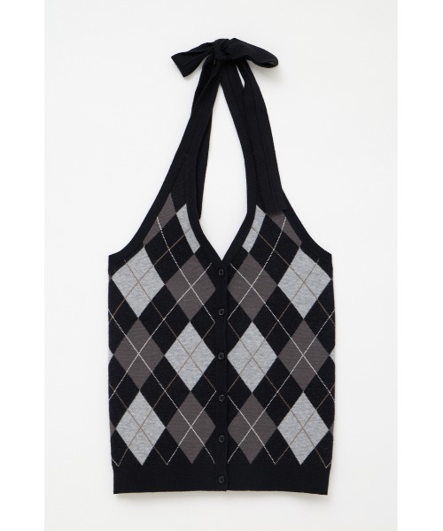 LAGUA GEM（ラグアジェム）の「ARGYLE HALTER NECK トップス（ニット/セーター・レディース・ブラック/ブラウン/グレー・FREE）」の8枚目の写真