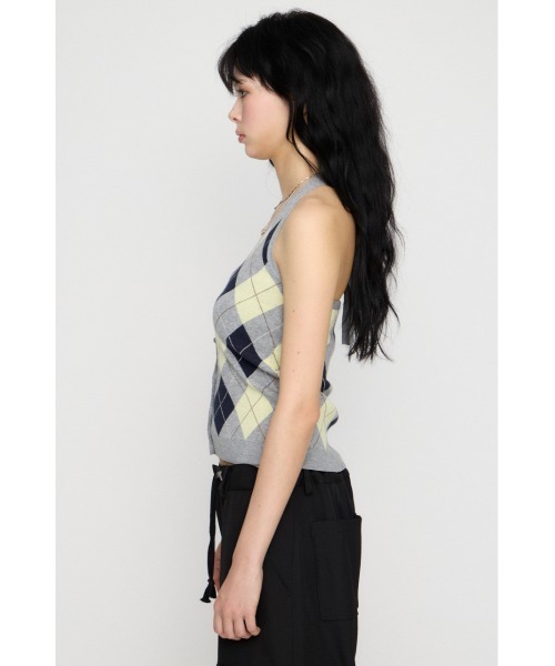 LAGUA GEM（ラグアジェム）の「ARGYLE HALTER NECK トップス（ニット/セーター・レディース・ブラック/ブラウン/グレー・FREE）」の19枚目の写真