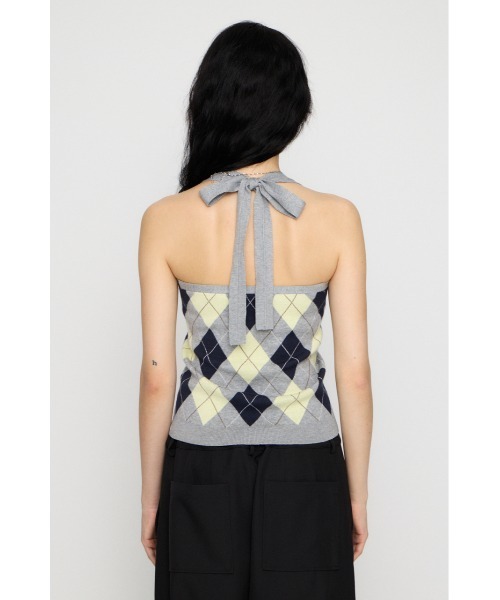 LAGUA GEM（ラグアジェム）の「ARGYLE HALTER NECK トップス（ニット/セーター・レディース・ブラック/ブラウン/グレー・FREE）」の20枚目の写真