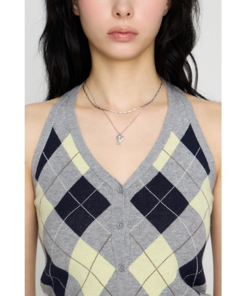 LAGUA GEM（ラグアジェム）の「ARGYLE HALTER NECK トップス（ニット/セーター・レディース・ブラック/ブラウン/グレー・FREE）」の21枚目の写真